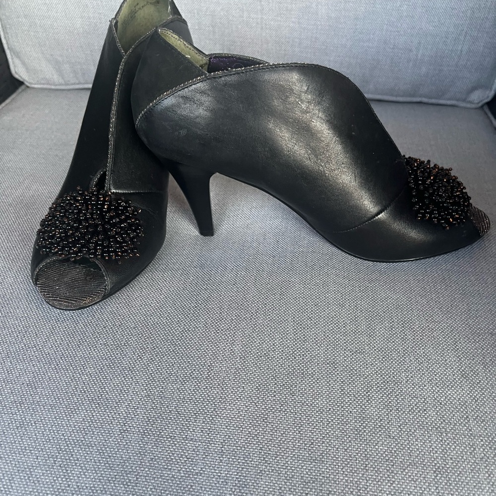 Poetic Licence Black Peep-Toe Heels – Beaded Pom Detail, Size EU 39.5 / US 9–9.5 - Picture 3 of 8